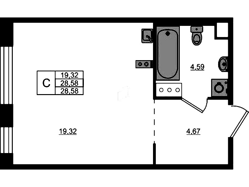 Квартира студия 28.58 м², 4/5 эт., ЖК «Plus Пулковский»